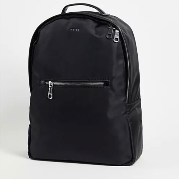 Reiss Parker Men’s Nylon Work Essential Backpack Black Silver NWT - Picture 2 of 13
